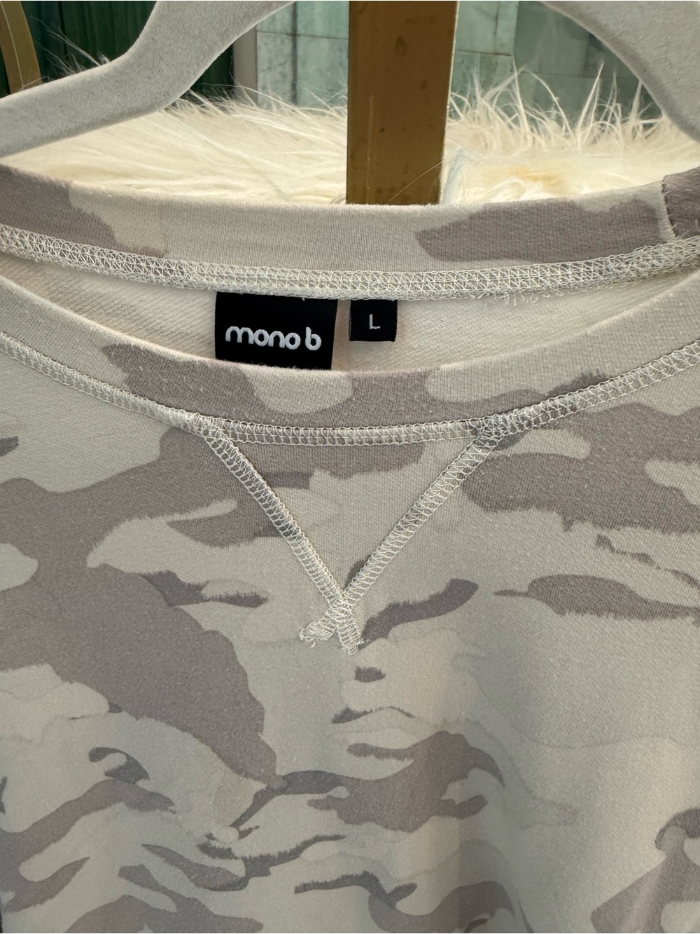 Mono B Beige & Gray Camo Crewneck Top - Picture 2 of 6